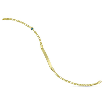 Χρυσή ταυτότητα βραχιόλι από χρυσό 9 καρατίων με ματάκι και επιλογή χάραξης.